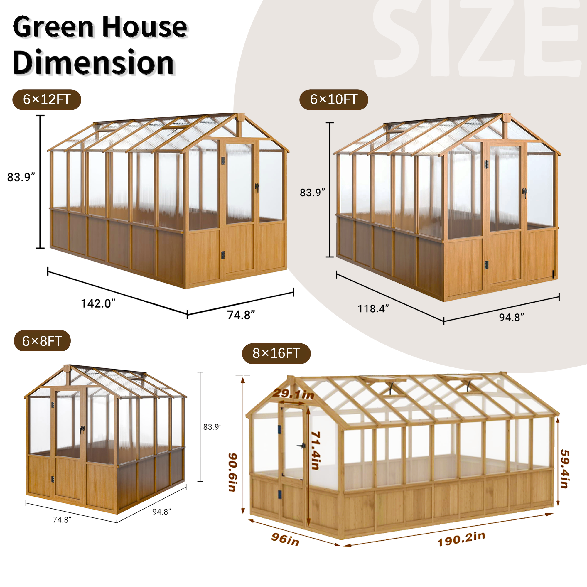 wooden greenhouse dimensions