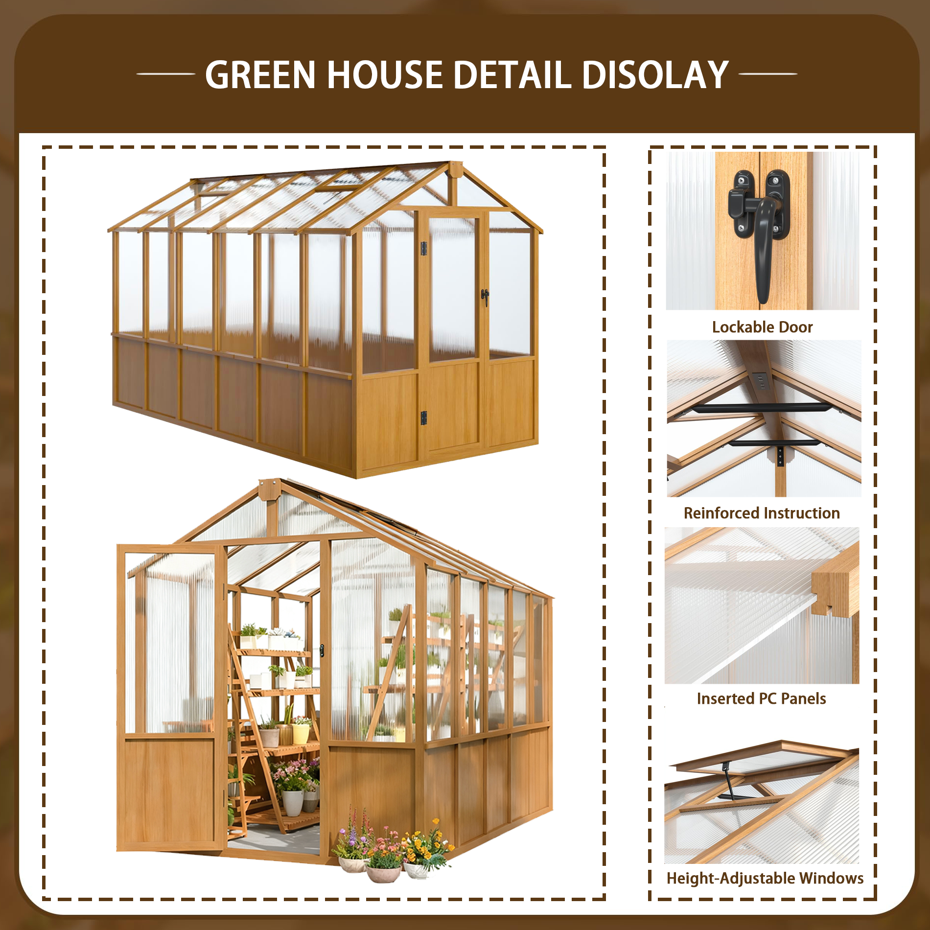 wooden greenhouse detail display